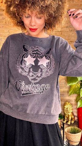 Sudadera Tigre Gris Oscuro